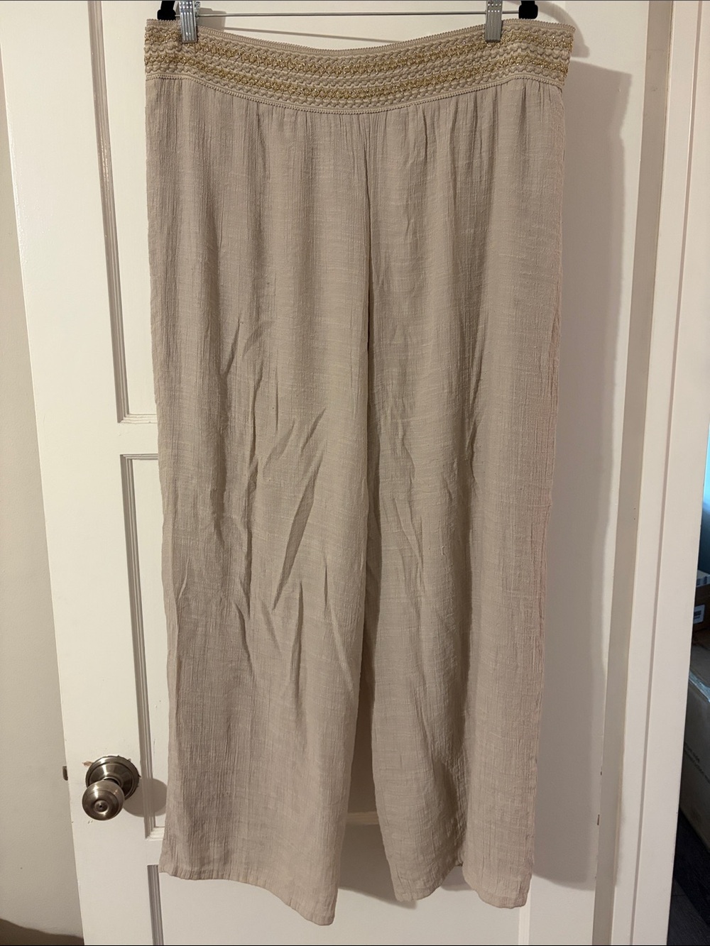 JM Collection Beige Wide-Leg Pants with Stitched Waistband